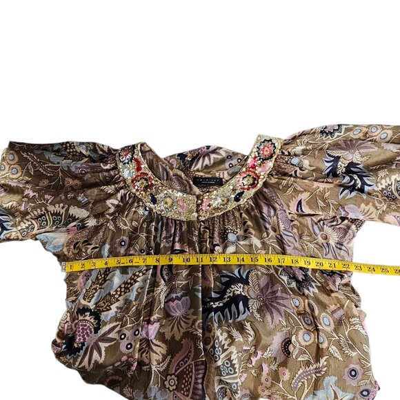 Twin-Set Simona Barbieri 100% Silk, Floral Tie Sleeve Dress, Sequin Embellish, S - Picture 6 of 7